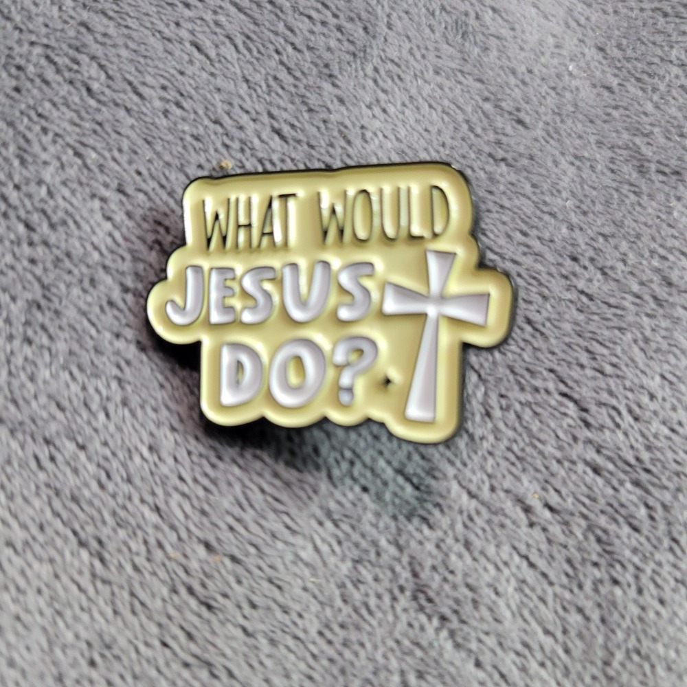 WWJD What Would Jesus Do Enamel Pin Yellow White Cross Religious Faith Lapel Pin